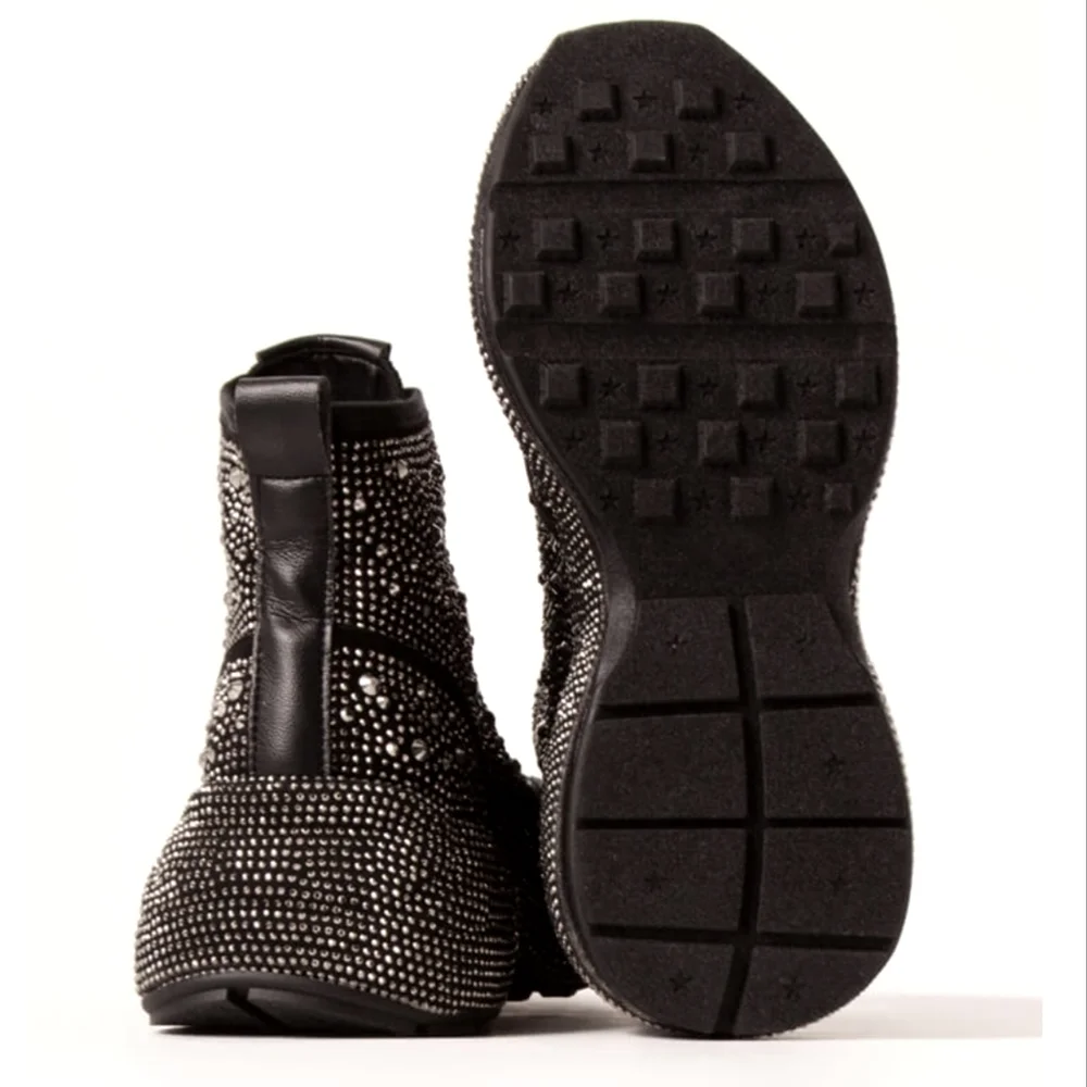 Sarah Siah Black Crystal-Embellished Platform Sneakers